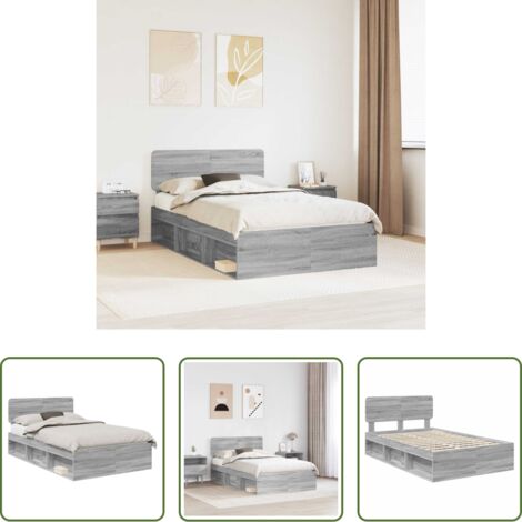 Estructura de cama -  Estructura de cama con cabecera Gris Sonoma 135 x 190 cm