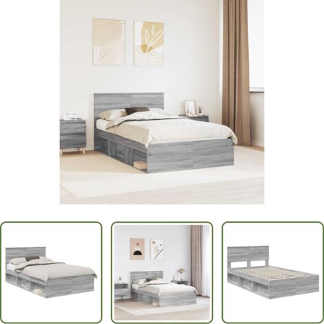 Estructura de cama -  Estructura de cama con cabecera Gris Sonoma 135 x 190 cm