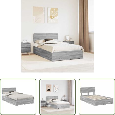 Estructura de cama -  Estructura de cama con cabecera Gris Sonoma 135 x 190 cm