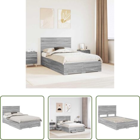 Estructura de cama -  Estructura de cama con cabecera Gris Sonoma 135 x 190 cm