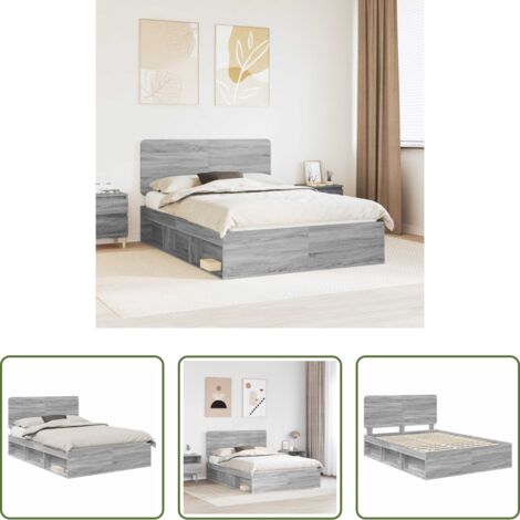 Estructura de cama -  Estructura de cama con cabecera Gris Sonoma 140 x 200 cm