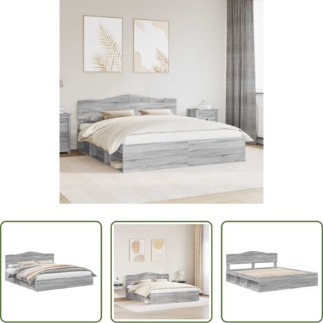 Estructura de cama -  Estructura de cama con cabecera Gris Sonoma 200 x 200 cm