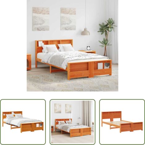 Estructura de cama -  Estructura de cama con cabecera Marrón cera 135 x 190 cm