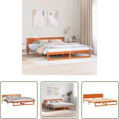 Estructura de cama -  Estructura de cama con cabecera Marrón cera 200 x 200 cm