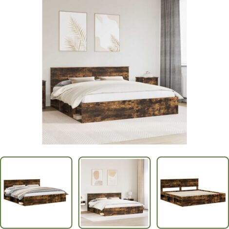 Estructura de cama -  Estructura de cama con cabecera Roble ahumado 200 x 200 cm
