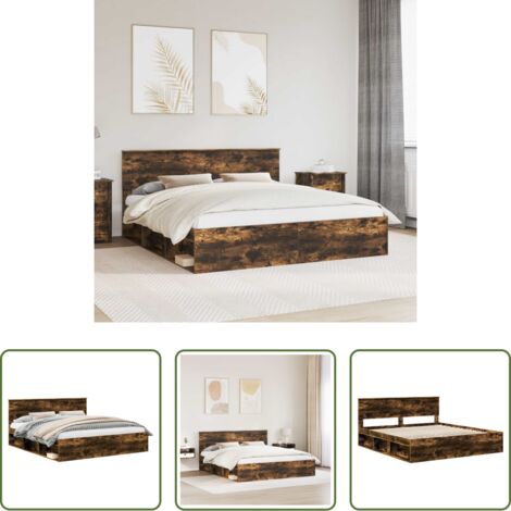 Estructura de cama -  Estructura de cama con cabecera Roble ahumado 200 x 200 cm