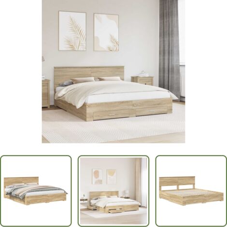 Estructura de cama -  Estructura de cama con cabecera Roble Sonoma 200 x 200 cm