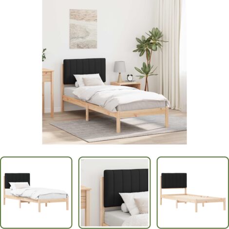 Estructura de cama -  Estructura de Cama con Cabecera Tapizada Negro 75 x 190 cm