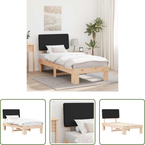 Estructura de cama -  Estructura de Cama con Cabecera Tapizada Negro 90 x 190 cm