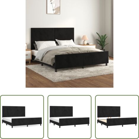 Estructura de cama -  Estructura de cama con cabecero de terciopelo negro 180x200 cm