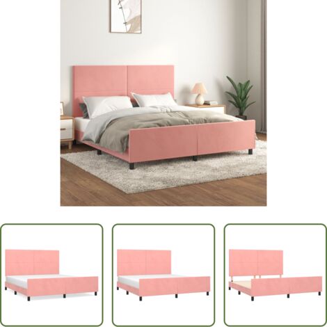 Estructura de cama -  Estructura de cama con cabecero de terciopelo rosa 180x200 cm