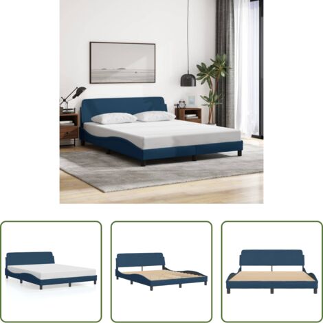 Estructura de cama -  Estructura de cama con cabecero Dover tela azul 160x200cm