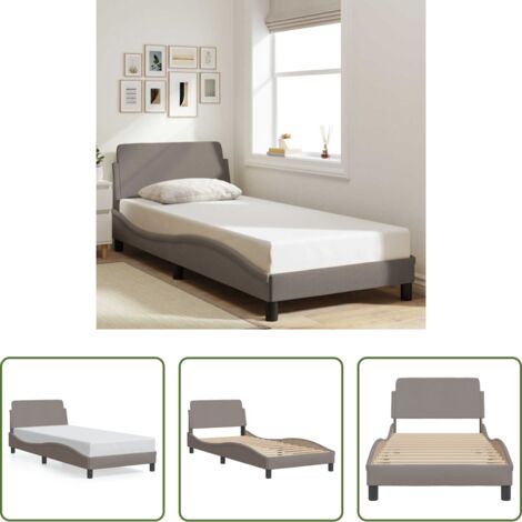 Estructura de cama -  Estructura de cama con cabecero Dover tela taupe 90x200cm