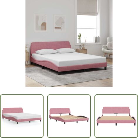 Estructura de cama -  Estructura de cama con cabecero Dover terciopelo rosa 160x200 cm