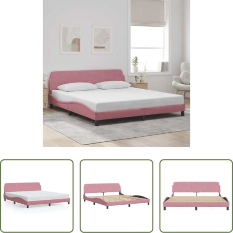 Estructura de cama -  Estructura de cama con cabecero Dover terciopelo rosa 180x200 cm