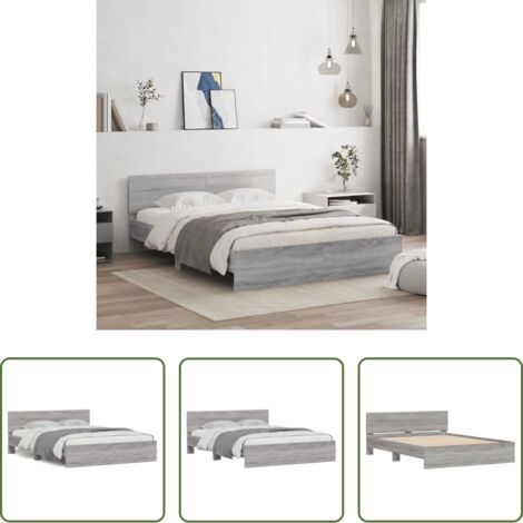 Estructura de cama -  Estructura de cama con cabecero gris Sonoma 150x200 cm