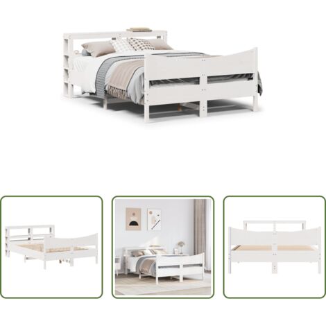 Estructura de cama -  Estructura de cama con cabecero madera de pino blanco 150x200cm