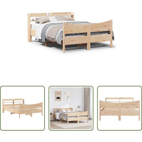 Estructura de cama -  Estructura de cama con cabecero madera de pino blanco 150x200cm