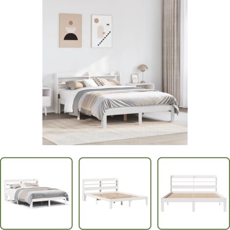 Estructura de cama -  Estructura de cama con cabecero madera de pino blanco 150x200cm