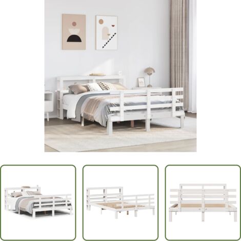 Estructura de cama -  Estructura de cama con cabecero madera de pino blanco 150x200cm