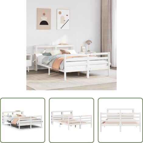 Estructura de cama -  Estructura de cama con cabecero madera de pino blanco 150x200cm
