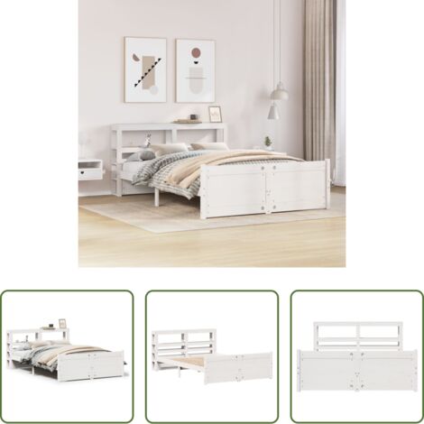 Estructura de cama -  Estructura de cama con cabecero madera de pino blanco 150x200cm