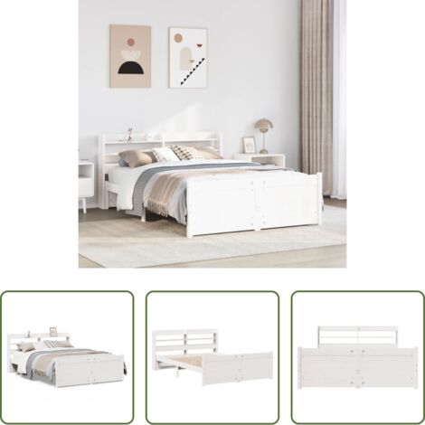 Estructura de cama -  Estructura de cama con cabecero madera de pino blanco 150x200cm