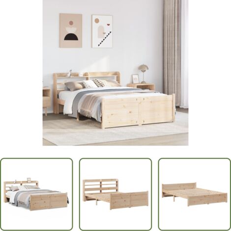Estructura de cama -  Estructura de cama con cabecero madera de pino blanco 150x200cm