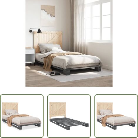 Estructura de cama -  Estructura de cama con cabecero madera de pino gris 100x200cm