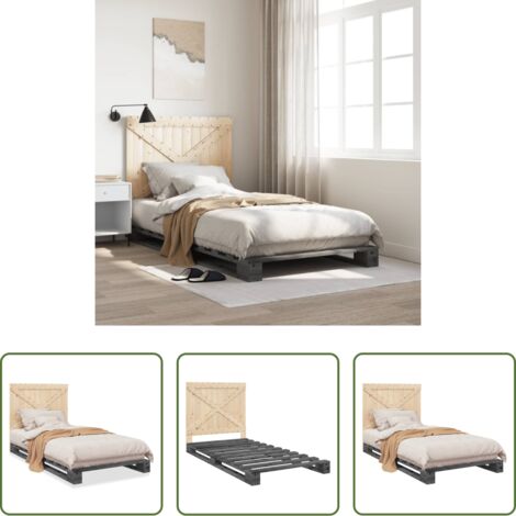 Estructura de cama -  Estructura de cama con cabecero madera de pino gris 100x200cm