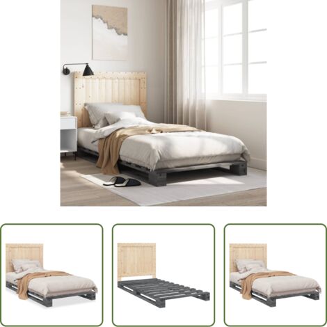 Estructura de cama -  Estructura de cama con cabecero madera de pino gris 100x200cm