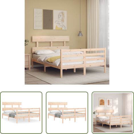 Estructura de cama -  Estructura de cama con cabecero madera maciza 140x190 cm