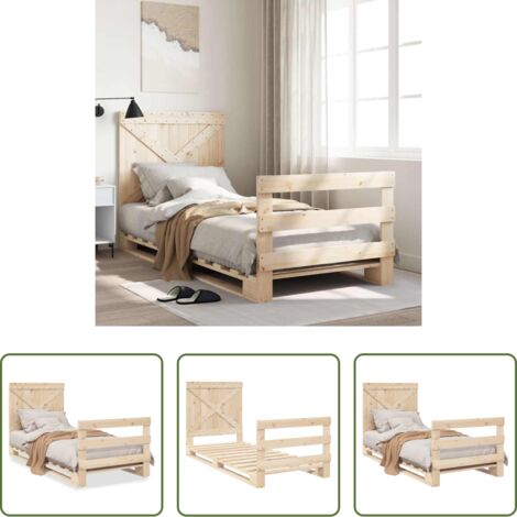 Estructura de cama -  Estructura de cama con cabecero madera maciza de pino 90x200 cm