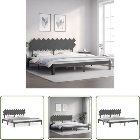 Estructura de cama -  Estructura de cama con cabecero madera maciza gris 200x200 cm