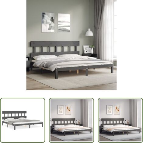 Estructura de cama -  Estructura de cama con cabecero madera maciza gris 200x200 cm