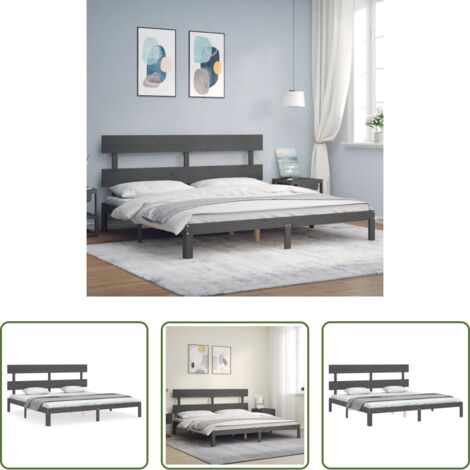 Estructura de cama -  Estructura de cama con cabecero madera maciza gris 200x200cm