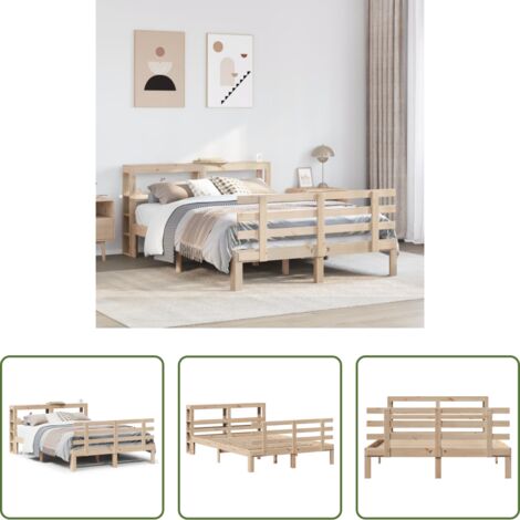 Estructura de cama -  Estructura de cama con cabecero madera maciza pino 140x190 cm