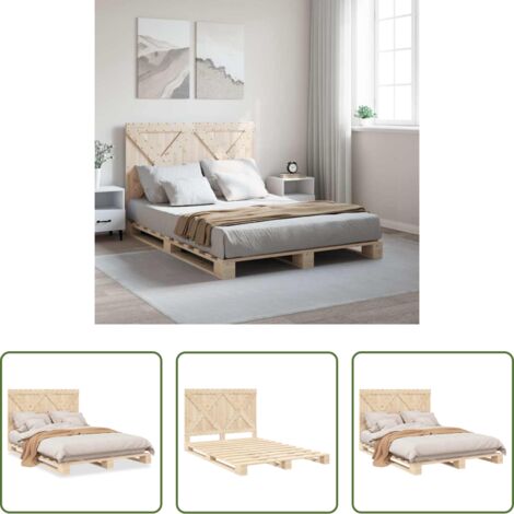 Estructura de cama -  Estructura de cama con cabecero madera maciza pino 140x200 cm