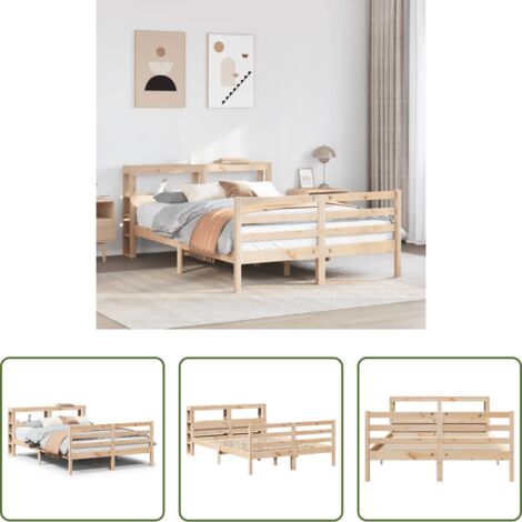 Estructura de cama -  Estructura de cama con cabecero madera maciza pino 140x200 cm