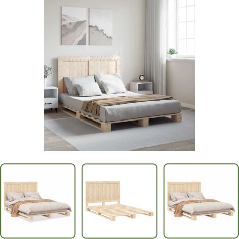 Estructura de cama -  Estructura de cama con cabecero madera maciza pino 140x200 cm