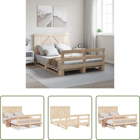 Estructura de cama -  Estructura de cama con cabecero madera maciza pino 140x200 cm