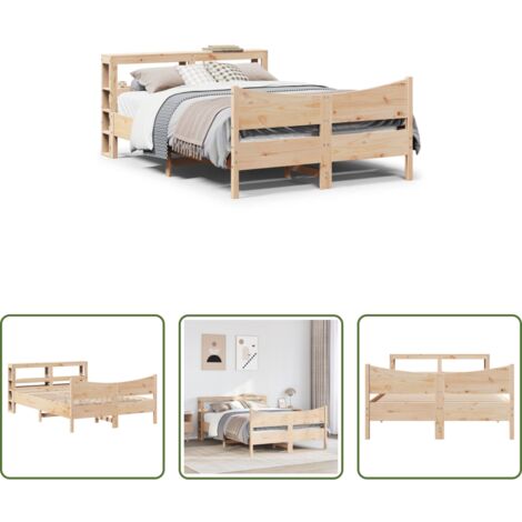 Estructura de cama -  Estructura de cama con cabecero madera maciza pino 140x200 cm