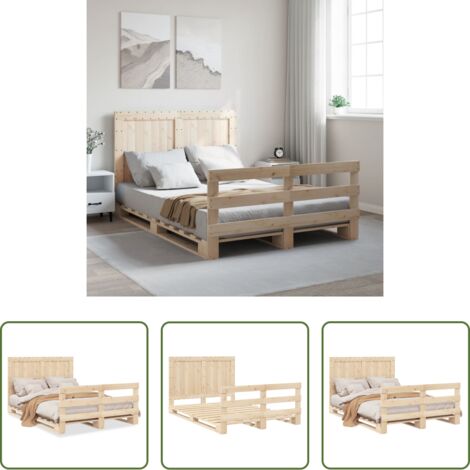 Estructura de cama -  Estructura de cama con cabecero madera maciza pino 140x200 cm