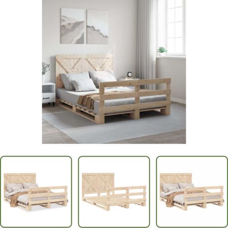 Estructura de cama -  Estructura de cama con cabecero madera maciza pino 160x200 cm