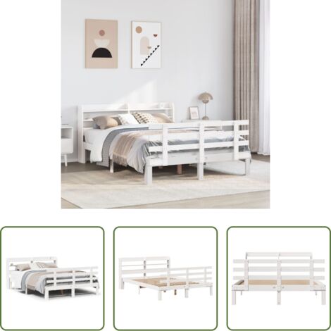 Estructura de cama -  Estructura de cama con cabecero madera pino blanco 135x190 cm