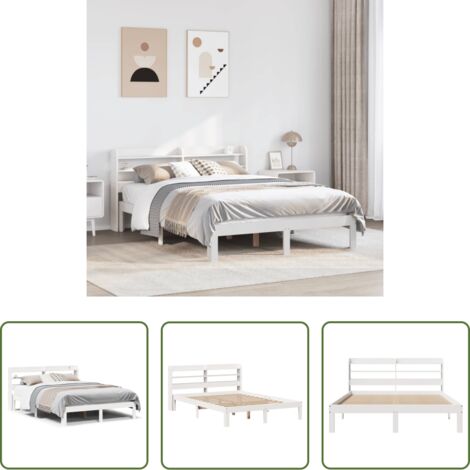 Estructura de cama -  Estructura de cama con cabecero madera pino blanco 135x190 cm