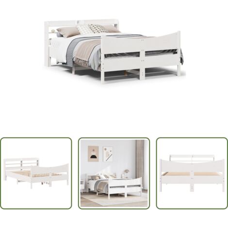 Estructura de cama -  Estructura de cama con cabecero madera pino blanco 135x190 cm