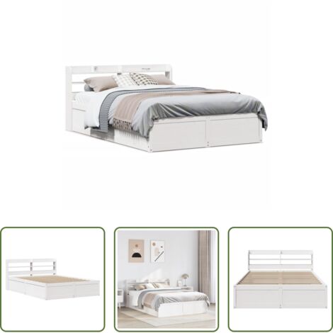 Estructura de cama -  Estructura de cama con cabecero madera pino blanco 135x190 cm