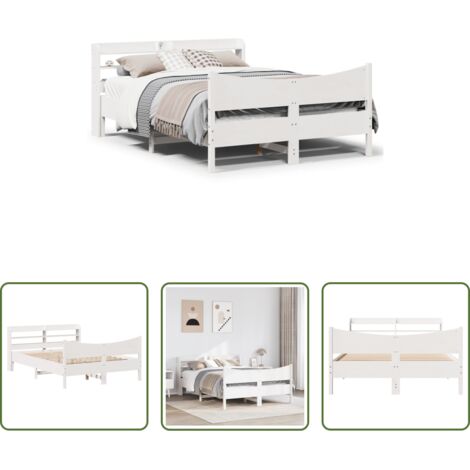Estructura de cama -  Estructura de cama con cabecero madera pino blanco 140x200 cm