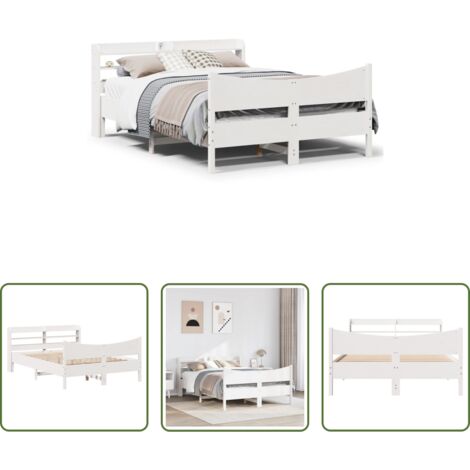 Estructura de cama -  Estructura de cama con cabecero madera pino blanco 160x200 cm